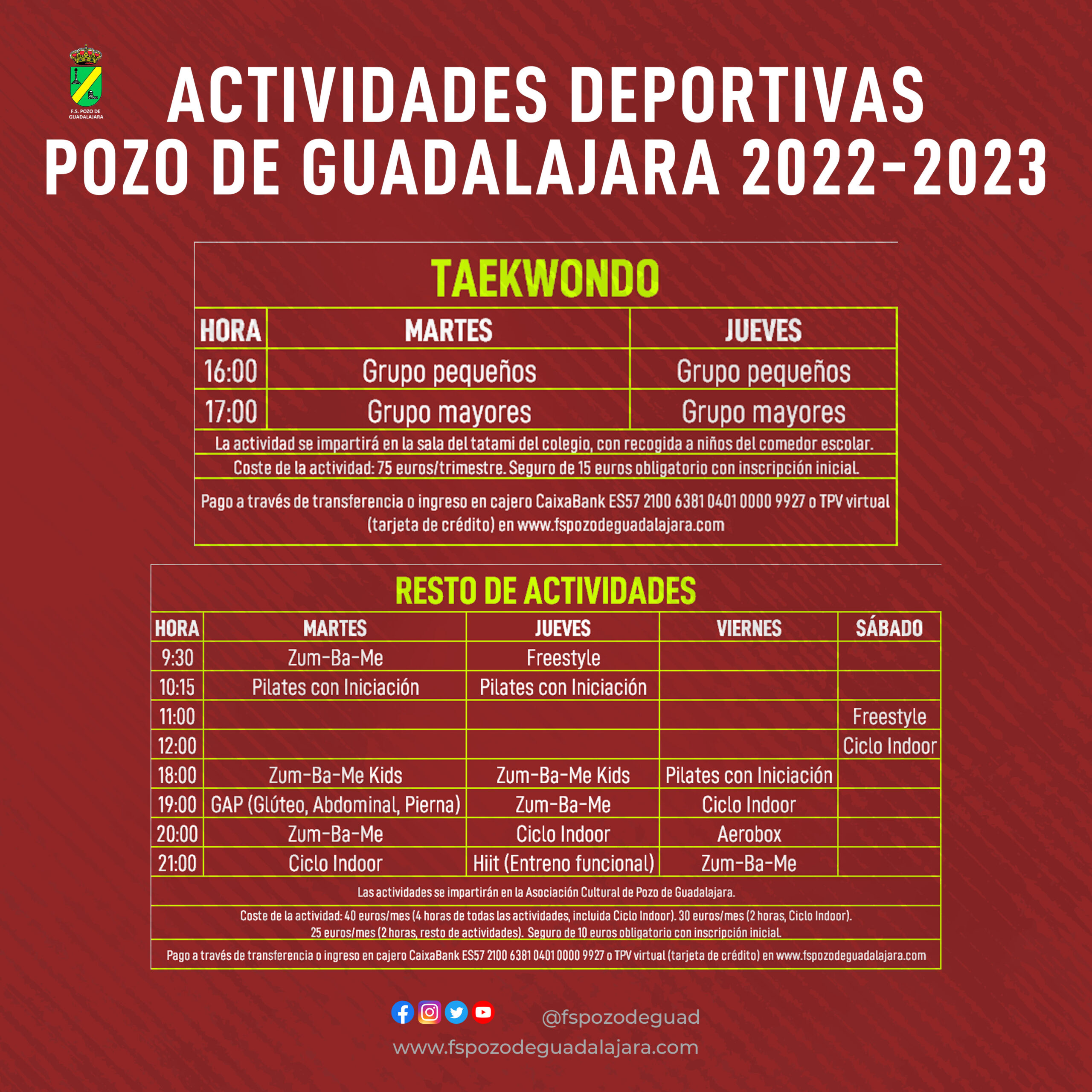 Actividades deportivas Pozo de Guadalajara 2023