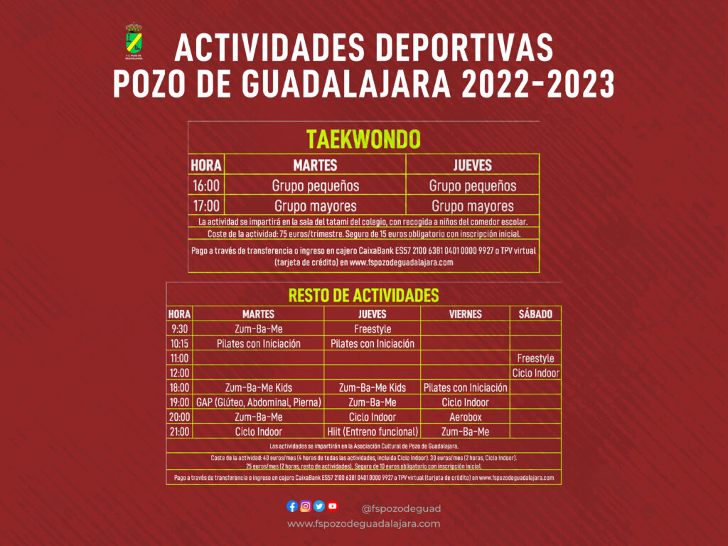 Actividades deportivas Pozo de Guadalajara 2023
